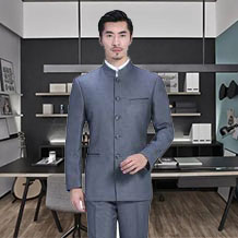純毛料立領(lǐng)灰色中式男套裝FX10