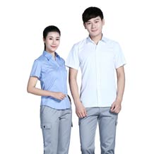 全棉藍(lán)色V領(lǐng)短袖襯衫ZL004